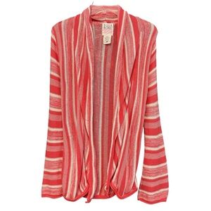 Billabong Small Striped Knit Cardigan Coral Red Lightweight Open Front